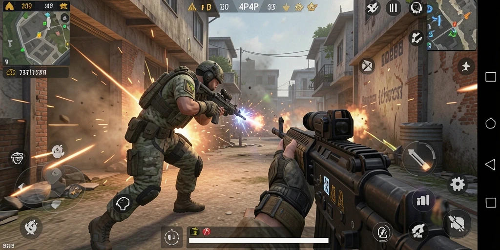 Tampilan gameplay seru di 4P4P dengan aksi tembak-menembak.