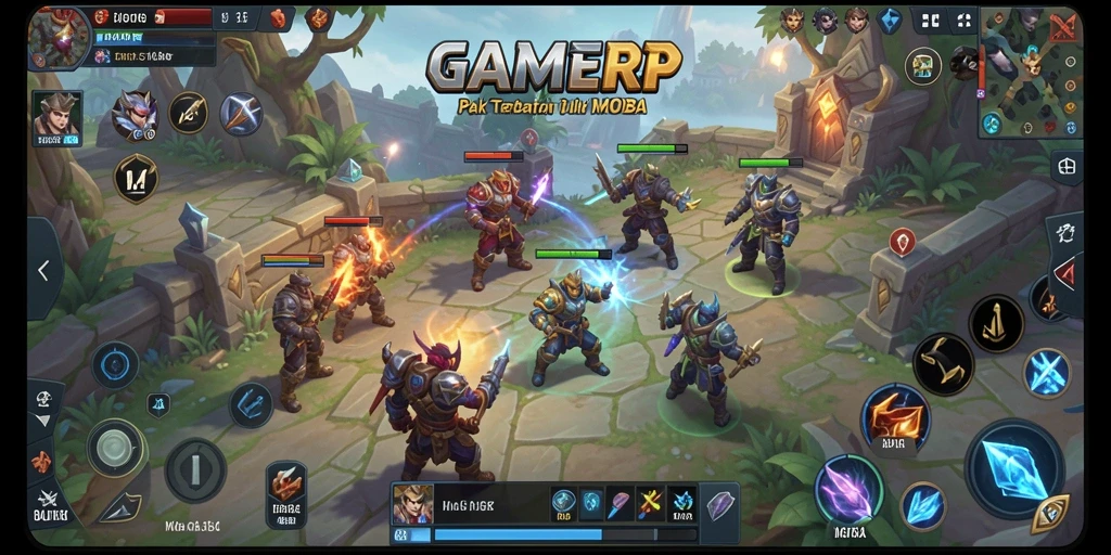 Screenshot utama GAMERP menampilkan aksi seru dalam pertempuran MOBA.