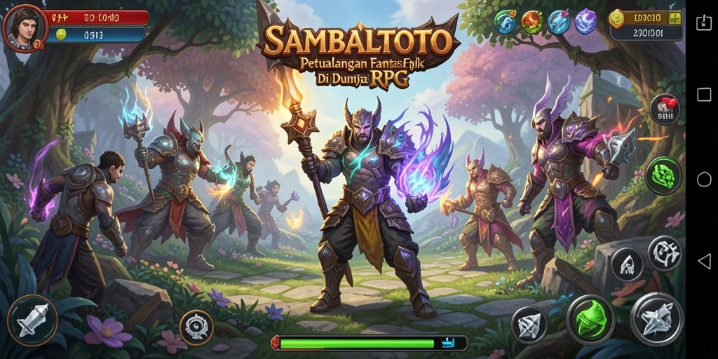 Screenshot gameplay <strong>SAMBALTOTO</strong> menampilkan pertarungan seru di dunia fantasi.